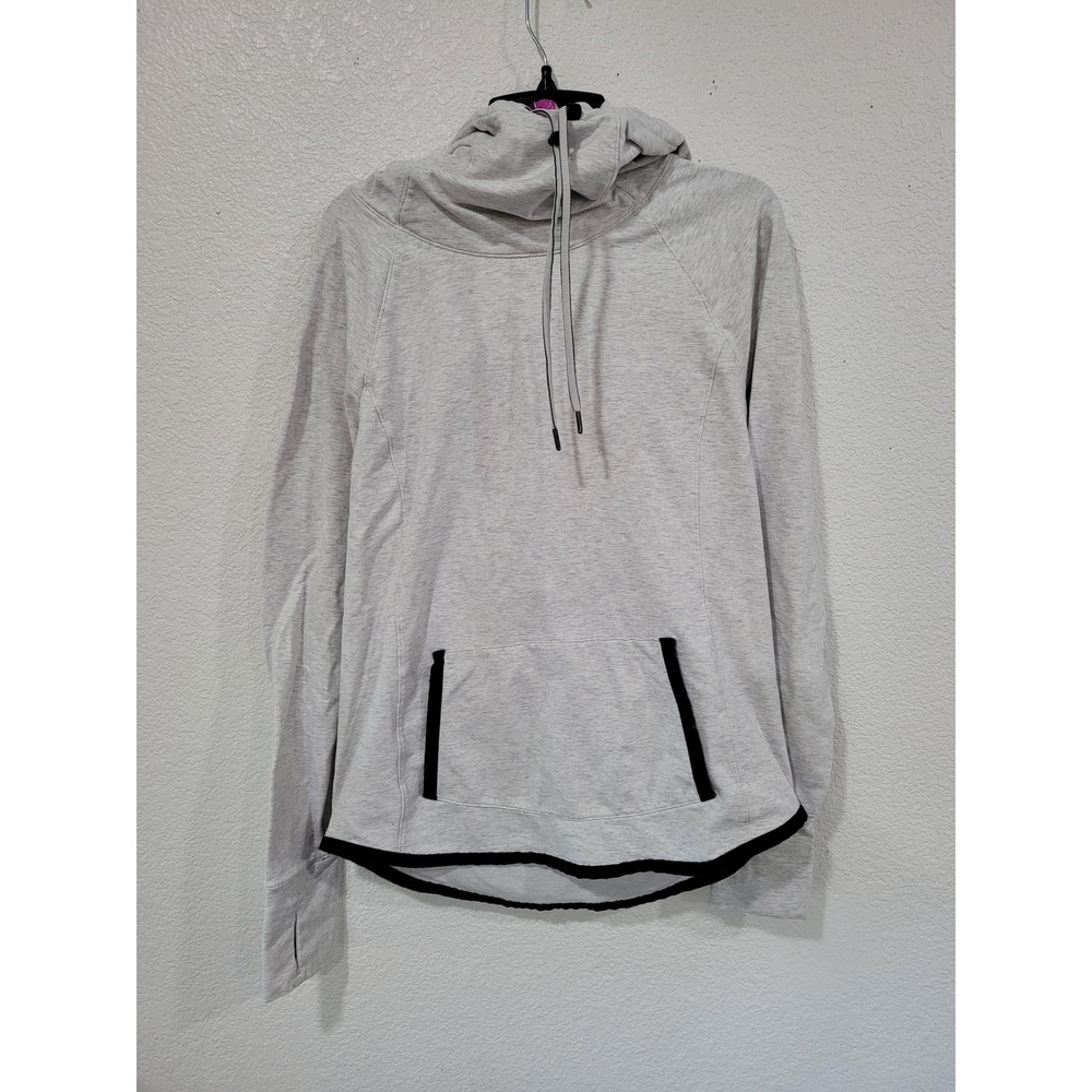 Athleta Light Gray Heathered Cowl Neck Thumbhole Hoodie Sweatshirt Size S‎ #21